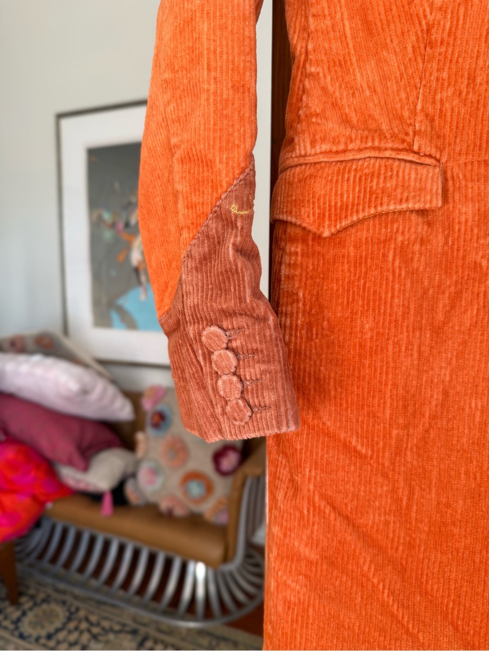 Arizona Designer-Rodeo Orange Corduroy Coat w/ Faux Fur Detachable Collar - Picture 8 of 13
